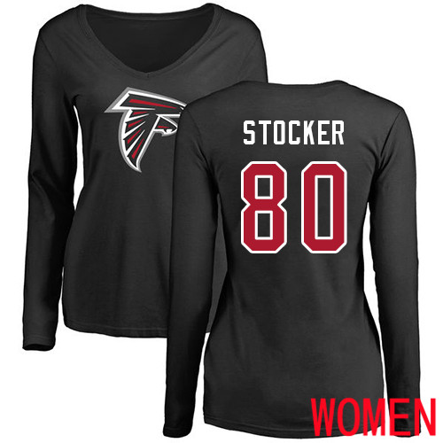 Atlanta Falcons Black Women Luke Stocker Name And Number Logo NFL Football #80 Long Sleeve T Shirt